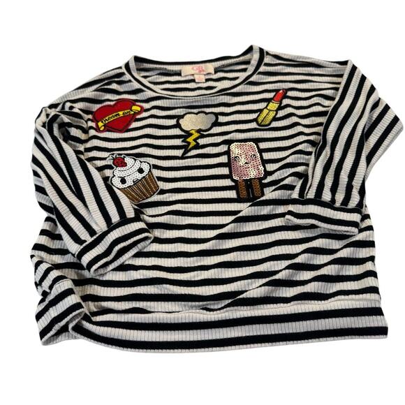 GB girls Other - GB Girls Size 5 Black/White Striped Blouse with Designs